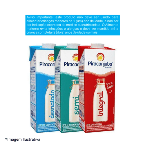Leite Piracanjuba 1 Litro Integral, Desnatado ou Semidesnatado